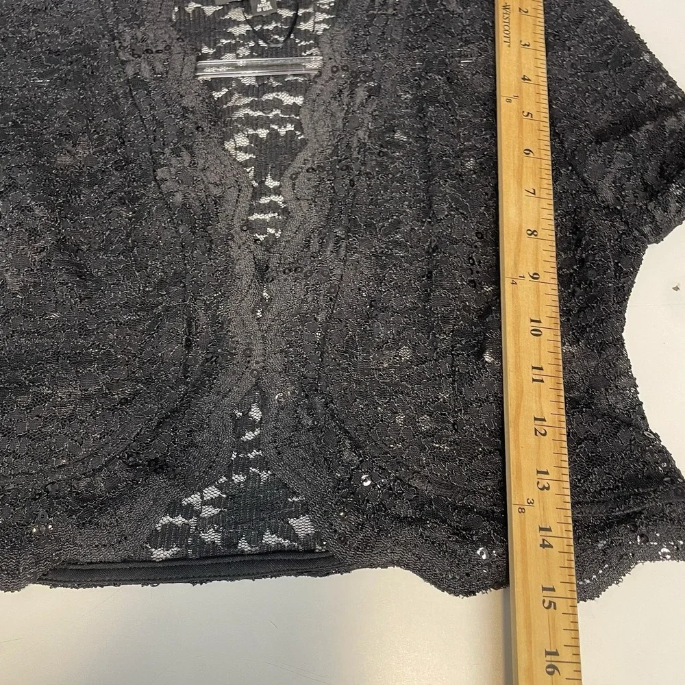 R &M Richards Floral Lace Cardigan Small Crop‎ Open Front Sequins Evening Event